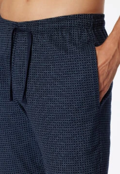 Schiesser Long Jersey Lounge Pants Drawstring Dark Blue-light Blue Check -Mix & Relax Cotton -Uni Style Shop loungehose lang jersey buendchen dunkelblau gemustert mix relax 163839 835 detail3