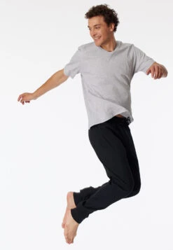 Schiesser Long Pants Jersey Cuffs Black - Mix & Relax Cotton -Uni Style Shop loungehose lang jersey buendchen schwarz mix relax 163839 000 front