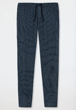 Schiesser Long Lounge Pants Jersey Dark Blue And Light Blue Check - Mix & Relax Cotton