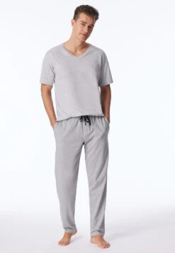 Schiesser Lounge Pants Long Jersey Heather Gray - Mix & Relax -Uni Style Shop loungehose lang jersey grau meliert mix relax 163840 202 front