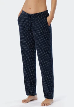 Schiesser Lounge Pants Long Jersey Polka Dots Dark Blue Patterned - Mix+Relax -Uni Style Shop loungehose lang jersey punkte dunkelblau gemustert mix relax 179271 835 detail2