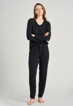 Schiesser Lounge Pants Long Modal Cuffs Black - Mix + Relax