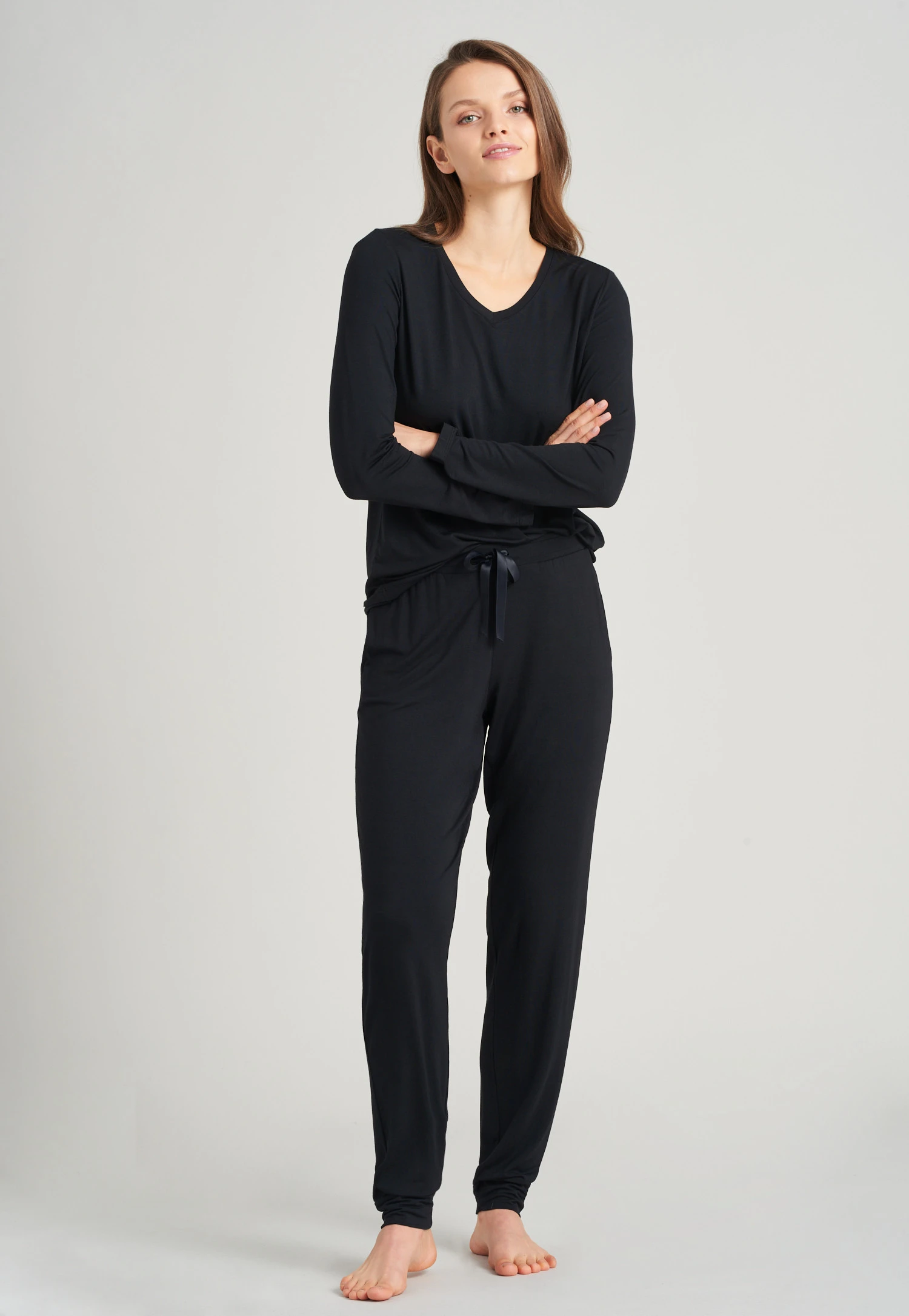 Schiesser Lounge Pants Long Modal Cuffs Black - Mix + Relax 1 Schiesser Lounge Pants Long Modal Cuffs Black - Mix + Relax