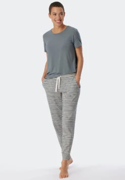 Schiesser Lounge Pants Long Modal Cuffs Black - Mix + Relax -Uni Style Shop loungehose lang modal buendchen schwarz mix relax 4 175481 915 front