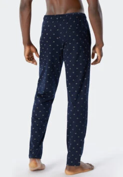 Schiesser Long Lounge Pants Organic Cotton Dark Blue Patterned - Mix & Relax -Uni Style Shop loungehose lang organic cotton dunkelblau gemustert mix relax 178951 803 back
