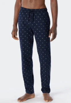 Schiesser Long Lounge Pants Organic Cotton Dark Blue Patterned - Mix & Relax -Uni Style Shop loungehose lang organic cotton dunkelblau gemustert mix relax 178951 803 detail2