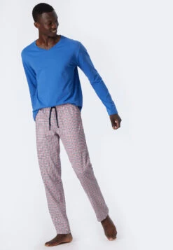 Schiesser Lounge Pants Long Organic Cotton Checked Red - Mix & Relax -Uni Style Shop loungehose lang organic cotton kariert rot mix relax 178941 500 front