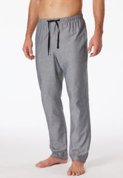 Schiesser Lounge Pants Long Woven Fabric Herringbone Black Pattern - Mix & Relax