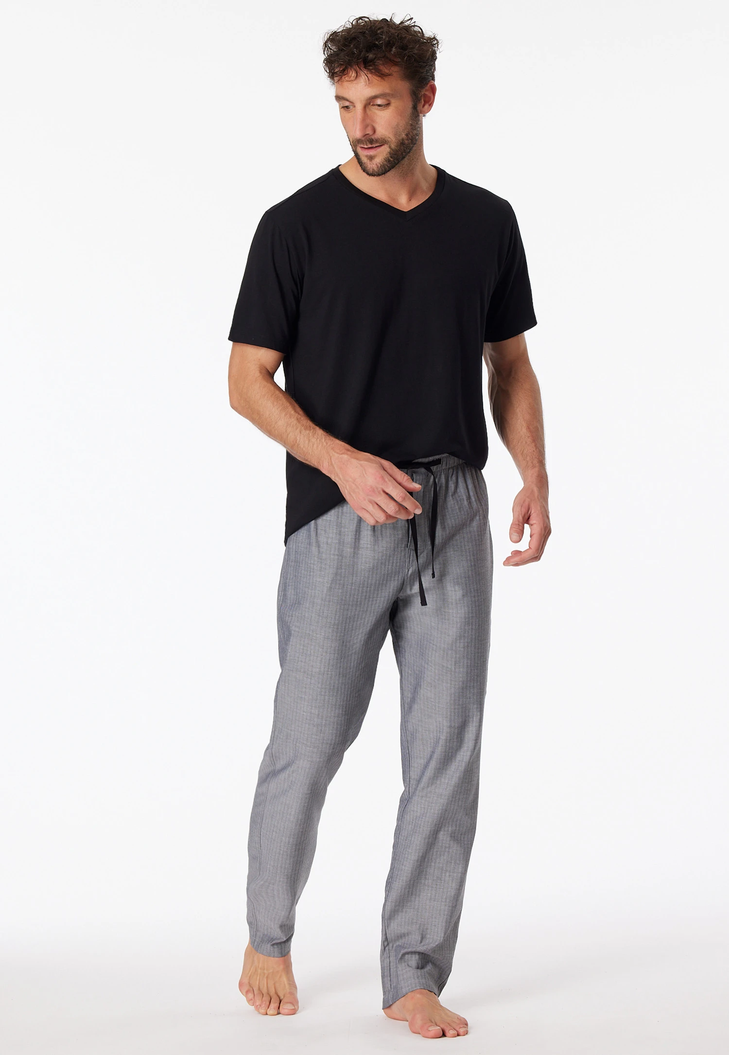 Schiesser Lounge Pants Long Woven Fabric Herringbone Black Pattern - Mix & Relax 2 Schiesser Lounge Pants Long Woven Fabric Herringbone Black Pattern - Mix & Relax - Image 2