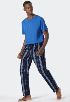 Schiesser Long Lounge Pants Woven Fabric Organic Cotton Checked Multicolored - Mix & Relax -Uni Style Shop loungehose lang webware organic cotton kariert mehrfarbig mix relax 178947 904 front