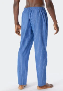 Schiesser Lounge Pants Long Woven Fabric Organic Cotton Stripes Aqua - Mix & Relax -Uni Style Shop loungehose lang webware organic cotton streifen aqua mix relax 178943 833 back