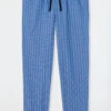 Schiesser Lounge Pants Long Woven Fabric Organic Cotton Stripes Aqua - Mix & Relax