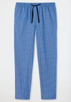 Schiesser Lounge Pants Long Woven Fabric Organic Cotton Stripes Aqua - Mix & Relax