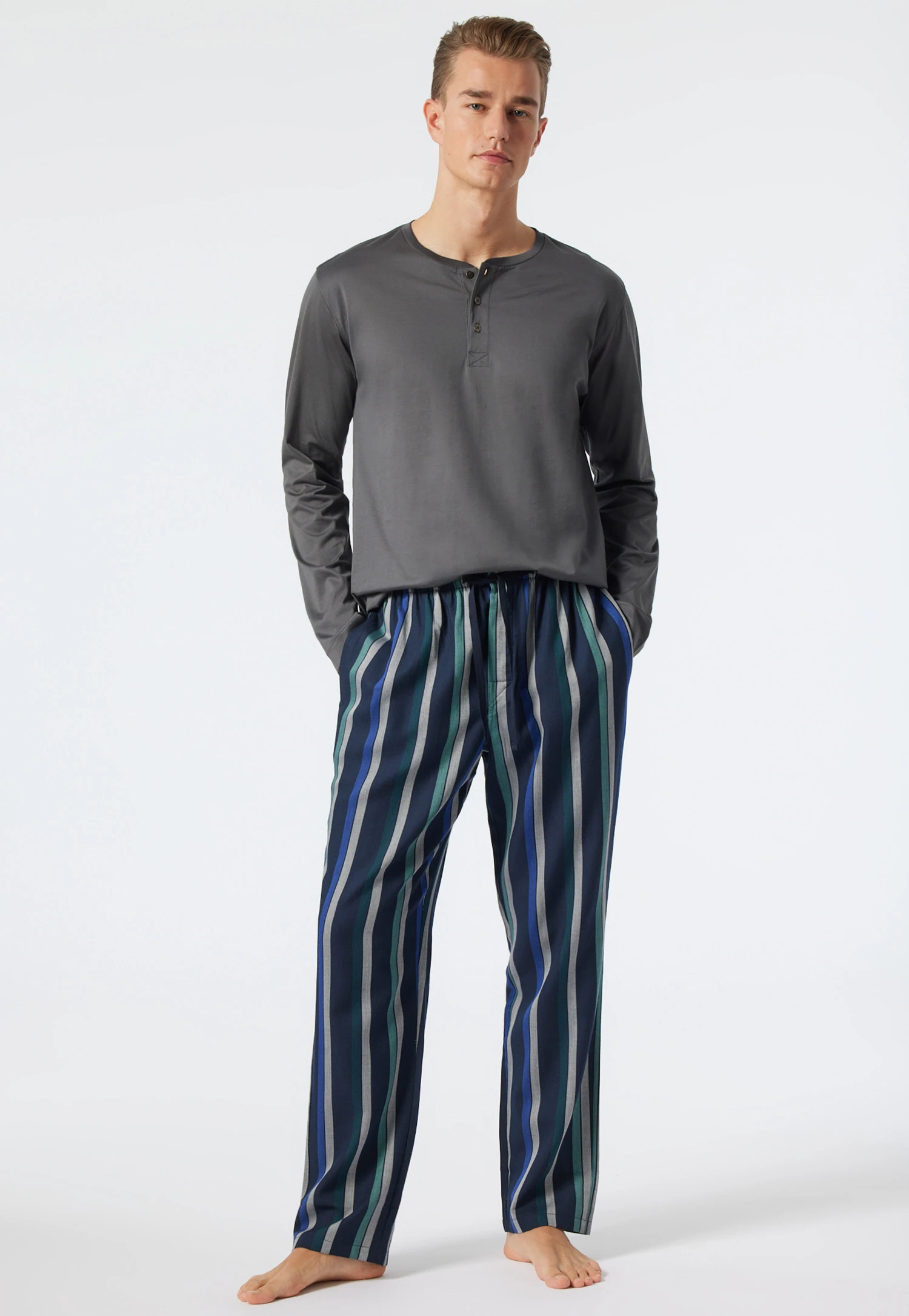 Schiesser Lounge Pants Long Woven Fabric Stripes Royal - Mix & Relax 1 Schiesser Lounge Pants Long Woven Fabric Stripes Royal - Mix & Relax