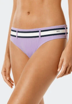 Schiesser Mini Bikini Bottoms Lined Striped Elastic Waistband Purple - California Dream