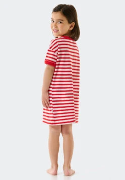 Schiesser Sleep Shirt Short-sleeved Bamboo Organic Cotton Stripes Seagull Red - Natural Love