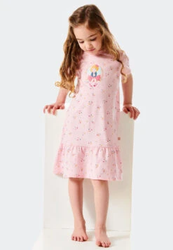 Schiesser Sleep Shirt Short-sleeved Organic Cotton Flounce Flowers Ballerina Pink - Princess Lillifee