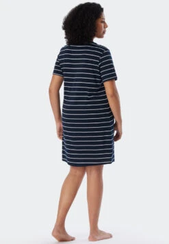 Schiesser Sleep Shirt Short Sleeved Striped Midnight Blue - Original Classics -Uni Style Shop nachthemd kurzarm ringel nachtblau original classics 161066 804 back