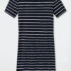 Schiesser Sleep Shirt Short Sleeved Striped Midnight Blue - Original Classics