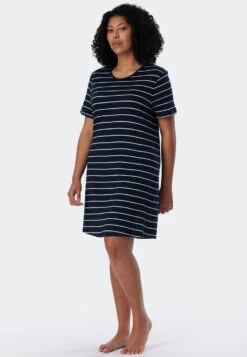 Schiesser Sleep Shirt Short Sleeved Striped Midnight Blue - Original Classics -Uni Style Shop nachthemd kurzarm ringel nachtblau original classics 161066 804 detail2