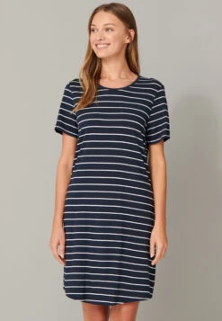 Schiesser Sleep Shirt Short Sleeved Striped Midnight Blue - Original Classics -Uni Style Shop nachthemd kurzarm ringel nachtblau original classics 161066 804 detail3