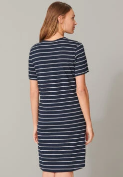 Schiesser Sleep Shirt Short Sleeved Striped Midnight Blue - Original Classics -Uni Style Shop nachthemd kurzarm ringel nachtblau original classics 161066 804 detail4