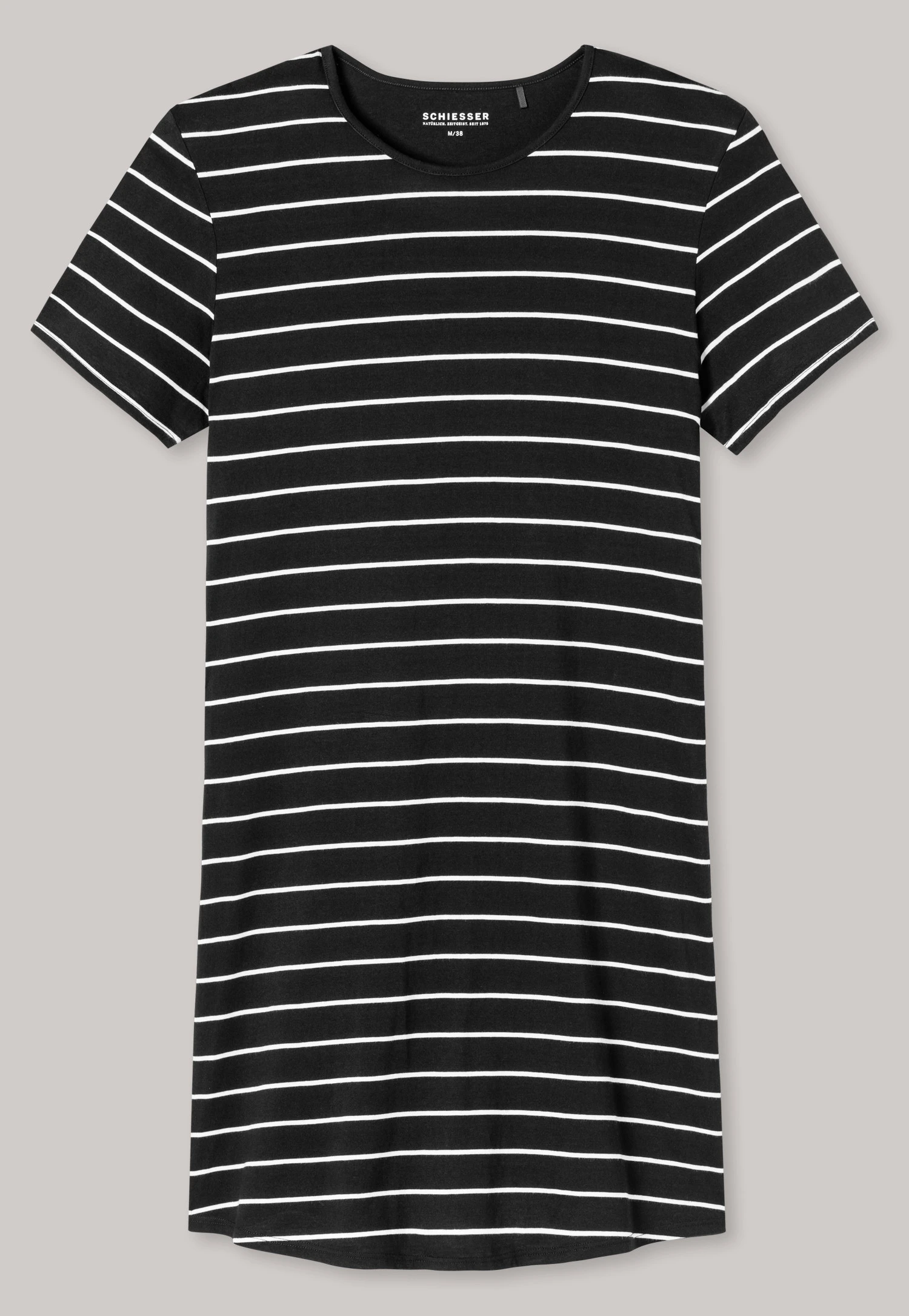 Schiesser Sleep Shirt Short-sleeved Striped Black - Nightwear 1 Schiesser Sleep Shirt Short-sleeved Striped Black - Nightwear