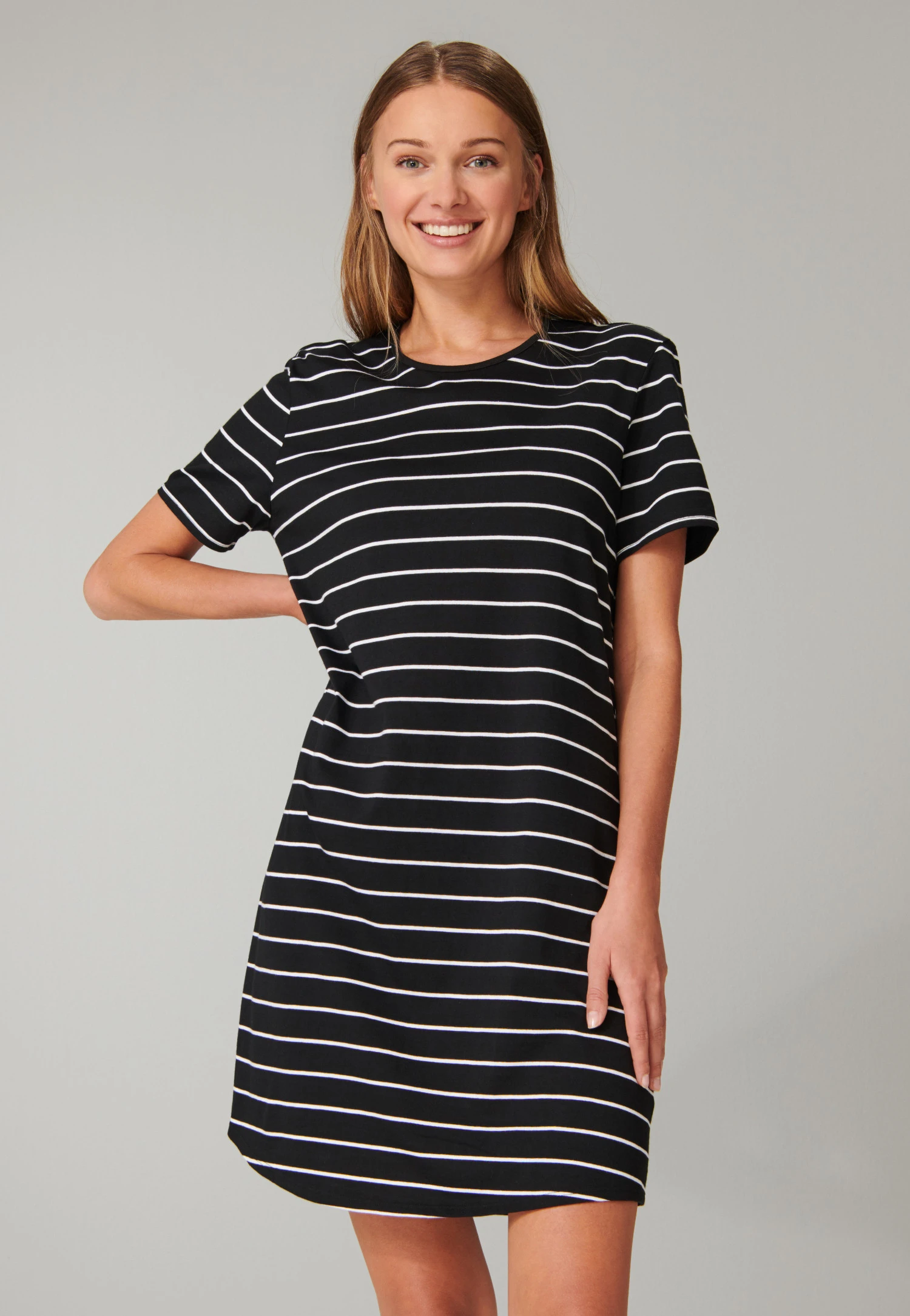 Schiesser Sleep Shirt Short-sleeved Striped Black - Nightwear 4 Schiesser Sleep Shirt Short-sleeved Striped Black - Nightwear - Image 4