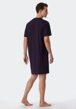 Schiesser Sleep Shirt Short-sleeved Stripes Breast Pocket Dark Blue - Comfort Fit -Uni Style Shop nachthemd kurzarm streifen brusttasche dunkelblau comfort fit 179108 803 back