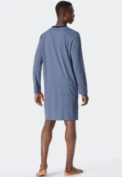 Schiesser Sleep Shirt Long-sleeved Interlock V-neck Jade Patterned - Fine Interlock -Uni Style Shop nachthemd langarm interlock v ausschnitt jade gemustert fine interlock 1 179118 802 back