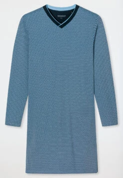 Schiesser Sleep Shirt Long-sleeved Interlock V-neck Jade Patterned - Fine Interlock -Uni Style Shop nachthemd langarm interlock v ausschnitt jade gemustert fine interlock 1 179118 802 detail1