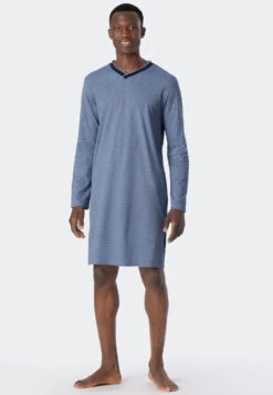 Schiesser Sleep Shirt Long-sleeved Interlock V-neck Jade Patterned - Fine Interlock -Uni Style Shop nachthemd langarm interlock v ausschnitt jade gemustert fine interlock 1 179118 802 detail2