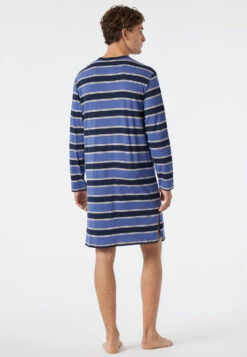 Schiesser Long-sleeved Sleep Shirt Button Placket Striped Denim Blue/dark Blue - Comfort Fit -Uni Style Shop nachthemd langarm knopfleiste gestreift jeansblau dunkelblau comfort fit 178101 816 back