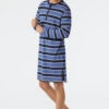 Schiesser Long-sleeved Sleep Shirt Button Placket Striped Denim Blue/dark Blue - Comfort Fit