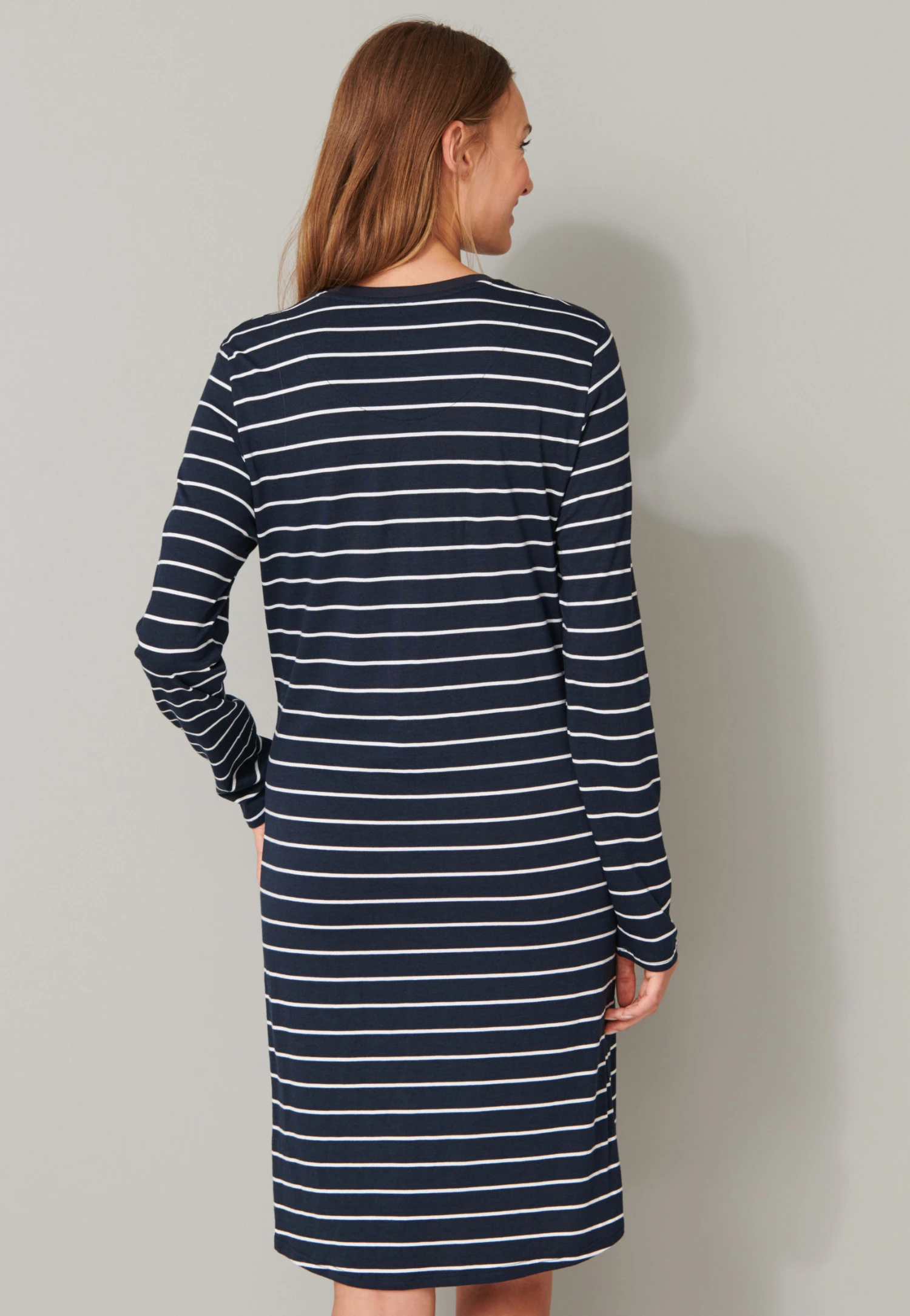 Schiesser Long-sleeved Nightshirt Ringed Button Placket Midnight Blue - Original Classics 2 Schiesser Long-sleeved Nightshirt Ringed Button Placket Midnight Blue - Original Classics - Image 2