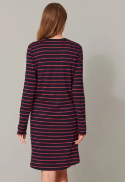 Schiesser Sleep Shirt Long Sleeve Stripes Button Placket Black-red - Selected! Premium Inspiration -Uni Style Shop nachthemd langarm ringel knopfleiste schwarz rot selected premium inspiration 161068 913 back