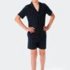 Schiesser Pajamas Short Organic Cotton Button Placket Dark Blue - Pajama Story