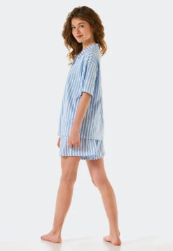 Schiesser Pajamas Short Organic Cotton Button Placket Stripes Heart Air - Aquatic Flow 6 Schiesser Pajamas Short Organic Cotton Button Placket Stripes Heart Air - Aquatic Flow -Uni Style Shop pyjama kurz organic cotton knopfleiste streifen herz air aquatic flow 178970 802 back