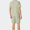 Schiesser Pajamas Short Woven Fabric Button Placket Striped Yellow / Blue - Pyjama Story