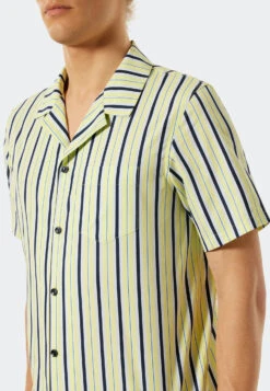 Schiesser Pajamas Short Woven Fabric Button Placket Striped Yellow / Blue - Pyjama Story -Uni Style Shop pyjama kurz webware knopfleiste gestreift gelb blau pyjama story 176826 600 detail3