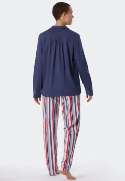Schiesser Pajamas Long Interlock Lapel Collar Button Placket Multicolored - Comfort Fit 8 Schiesser Pajamas Long Interlock Lapel Collar Button Placket Multicolored - Comfort Fit -Uni Style Shop pyjama lang interlock reverskragen knopfleiste multicolor comfort fit 179250 904 back