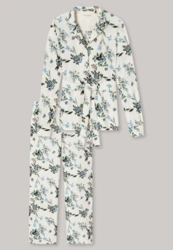 Schiesser Pajamas Long Modal Cuff Belt Floral Print Vanilla - Golden Harvest