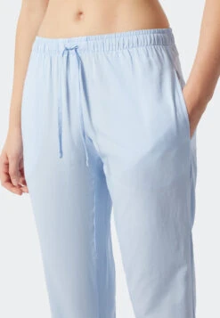 Schiesser Pajamas Long Woven Satin Lapel Collar Light Blue - Selected! Premium Inspiration -Uni Style Shop pyjama lang websatin reverskragen hellblau selected premium inspiration 178330 805 detail4