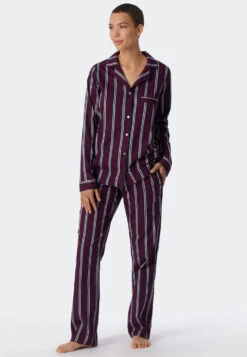 Schiesser Pajamas Long Woven Satin Lapel Collar Stripes Lilac - Selected! Premium Inspiration -Uni Style Shop pyjama lang websatin reverskragen streifen lila selected premium inspiration 178335 820 detail2