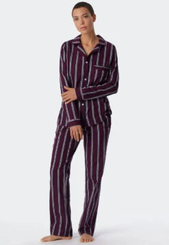 Schiesser Pajamas Long Woven Satin Lapel Collar Stripes Lilac - Selected! Premium Inspiration -Uni Style Shop pyjama lang websatin reverskragen streifen lila selected premium inspiration 178335 820 front