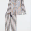 Schiesser Pajamas Long Woven Fabric Button Placket Striped Multicolored - Pyjama Story