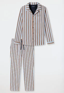 Schiesser Pajamas Long Woven Fabric Button Placket Striped Multicolored - Pyjama Story