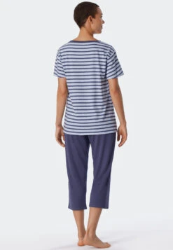 Schiesser Pajamas 3/4-length Organic Cotton Breton Stripes Blue - Essential Stripes -Uni Style Shop schlafanzug 3 4 lang bio baumwolle bretonstreifen blau essential stripes 179132 800 back