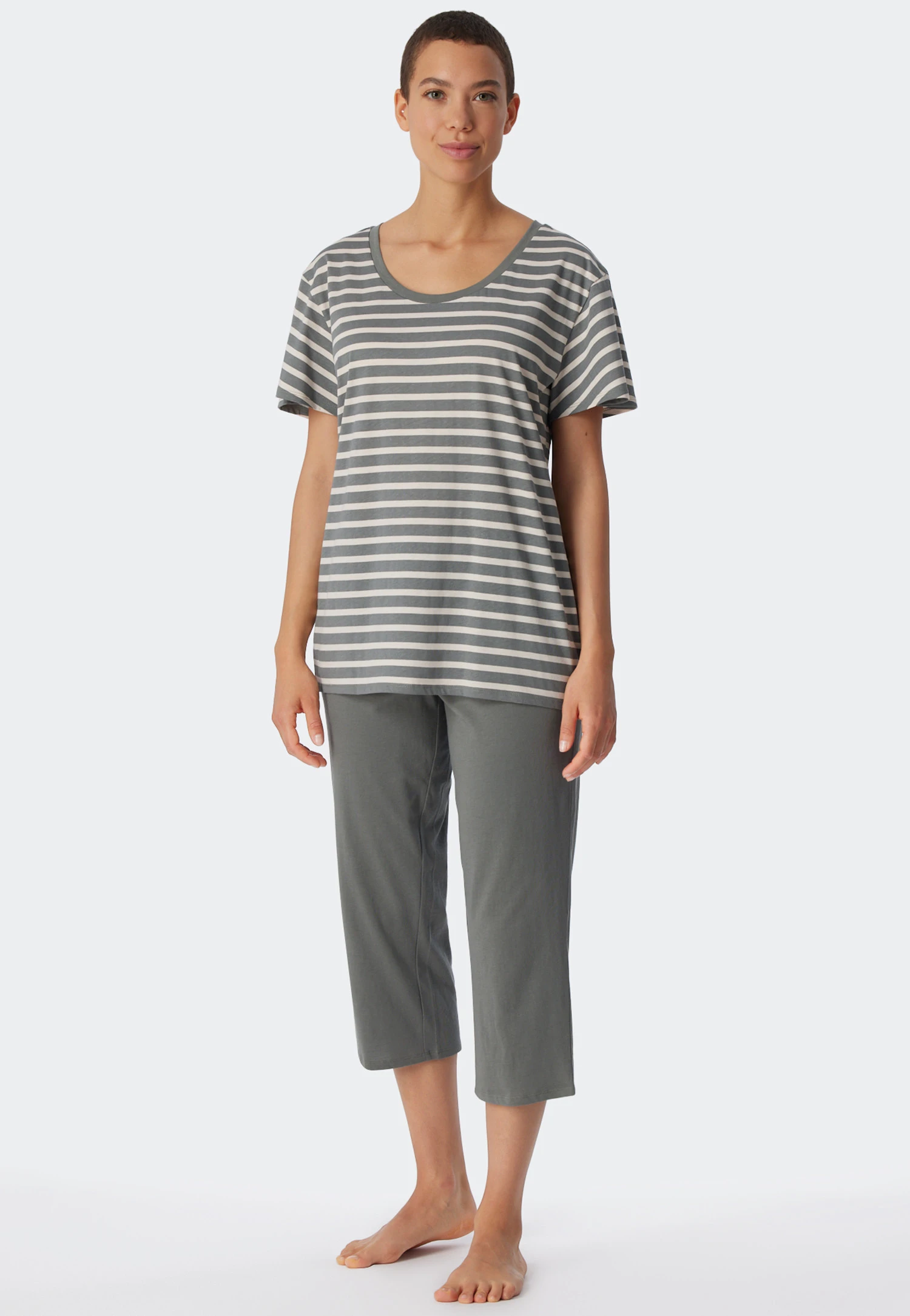 Schiesser Pajamas 3/4-length Organic Cotton Breton Stripes Jade - Essential Stripes 1 Schiesser Pajamas 3/4-length Organic Cotton Breton Stripes Jade - Essential Stripes