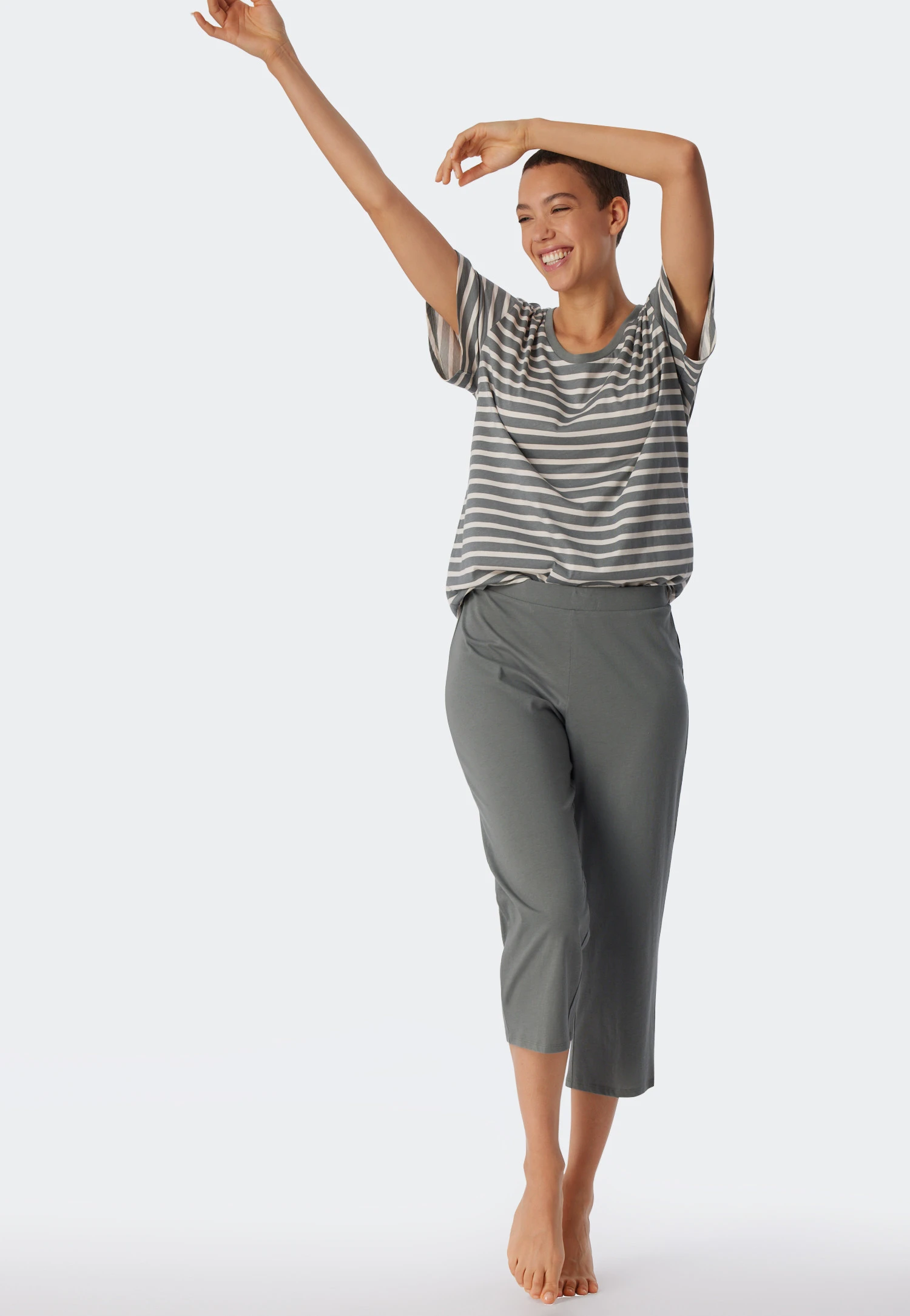 Schiesser Pajamas 3/4-length Organic Cotton Breton Stripes Jade - Essential Stripes 3 Schiesser Pajamas 3/4-length Organic Cotton Breton Stripes Jade - Essential Stripes - Image 3